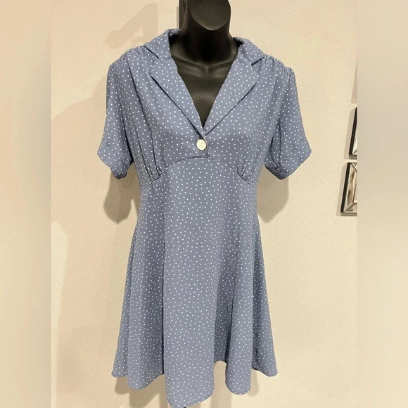 Anthropologie‎ Uncle Frank Baby Blue Dots Dress Sz Small - Picture 1 of 5
